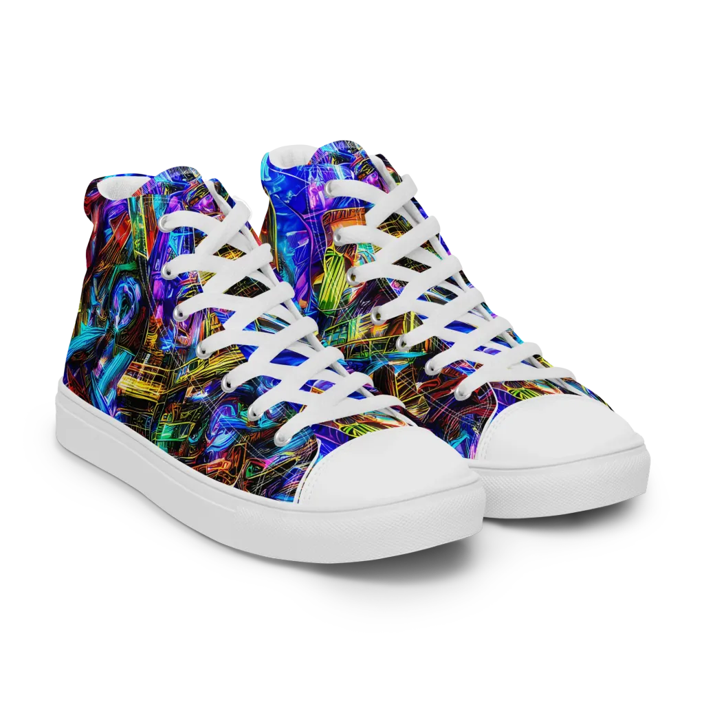 Cyber Flux on Women's High Top Canvas Shoes — Right Front