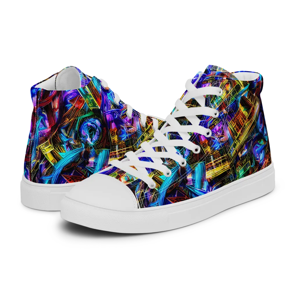 Cyber Flux on Women's High Top Canvas Shoes — Left