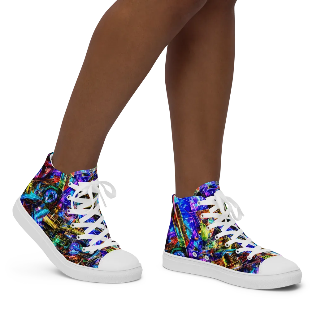 Cyber Flux on Women's High Top Canvas Shoes — Right