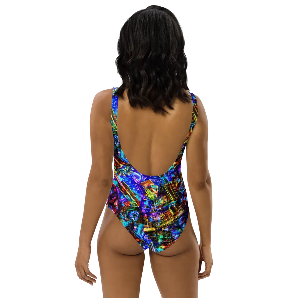 Cyber Flux on One-Piece Swimsuit — Back