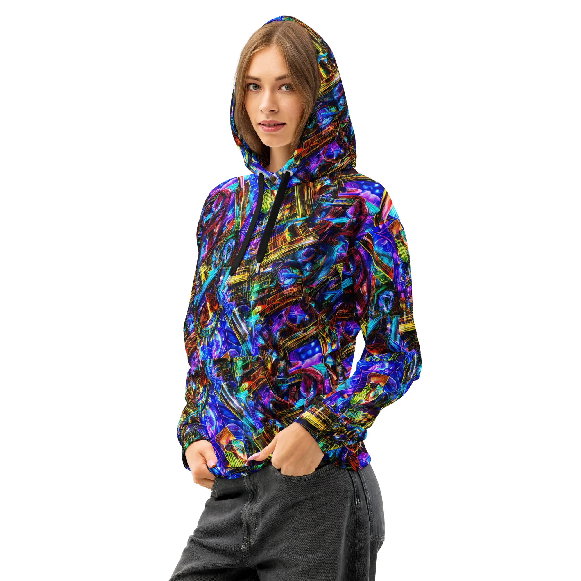 Cyber Flux on Cotton Hoodie — Left Front