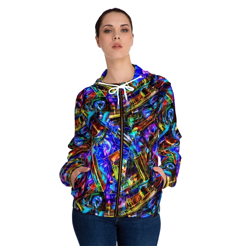 Cyber Flux on Women's Full-Zip Hoodie — Front On Person