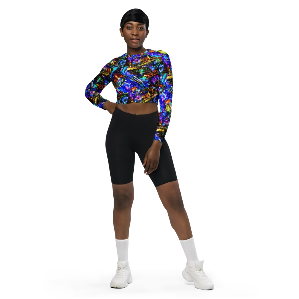Cyber Flux on Long Sleeve Crop Top — Front