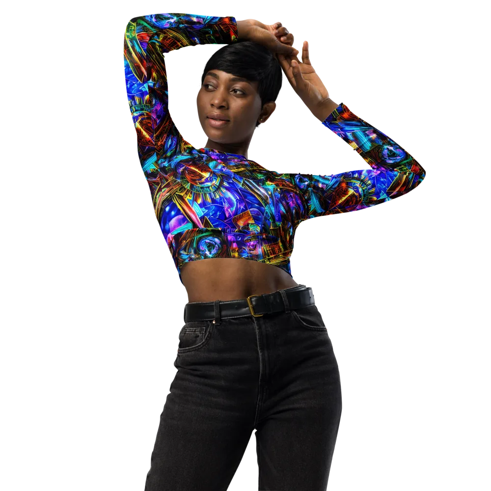 Cyber Flux on Long Sleeve Crop Top — Front