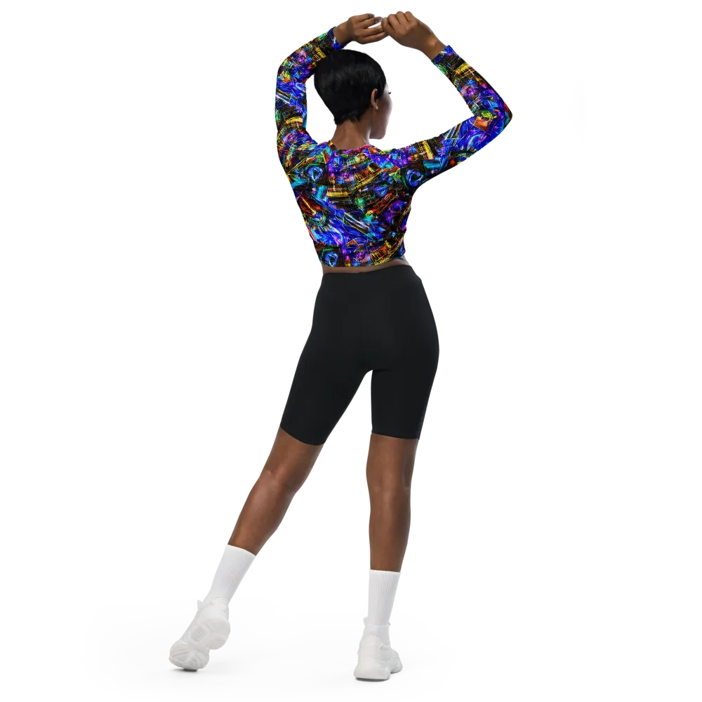Cyber Flux on Long Sleeve Crop Top — Back