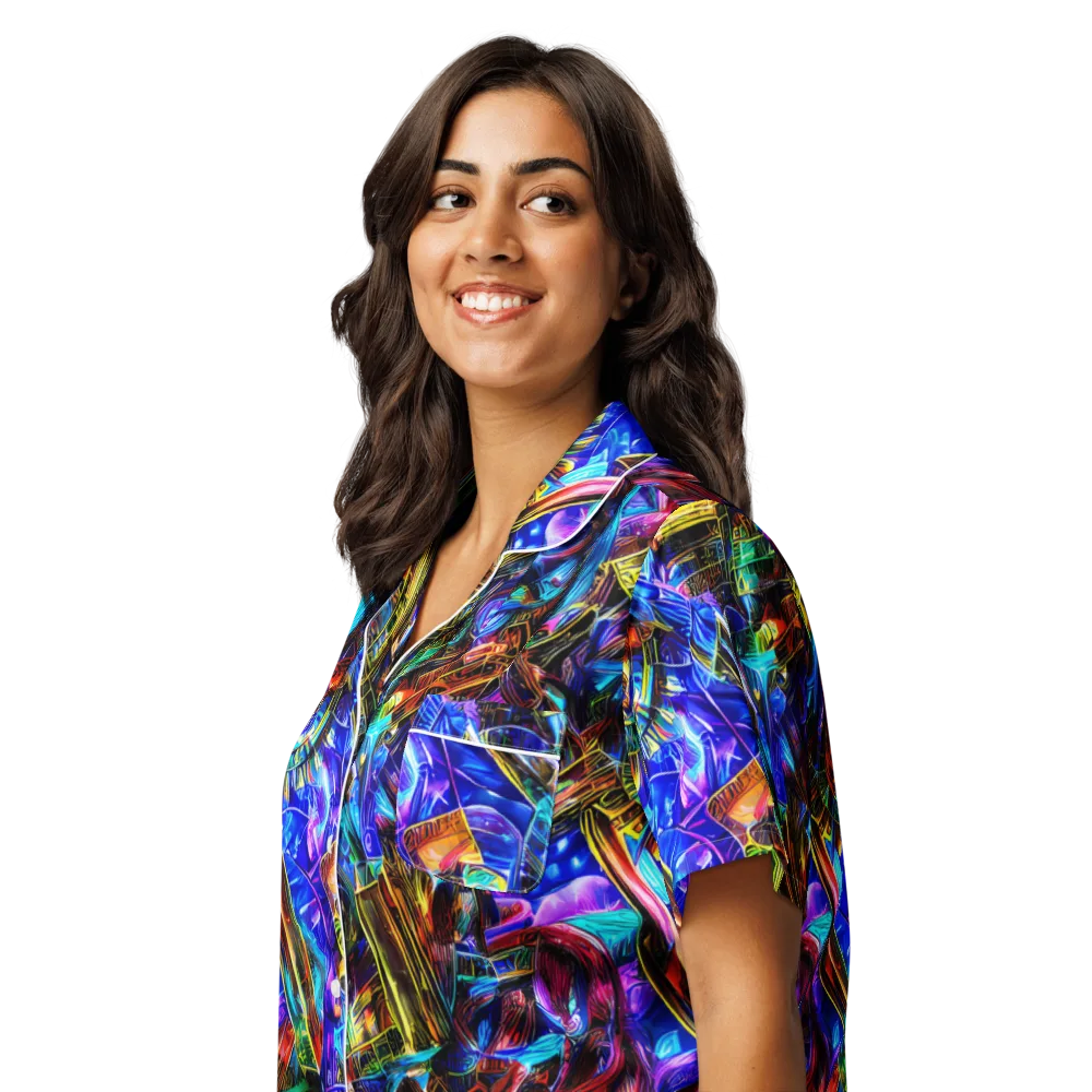 Cyber Flux on Women's Short Sleeve Pajama Top — Left Front