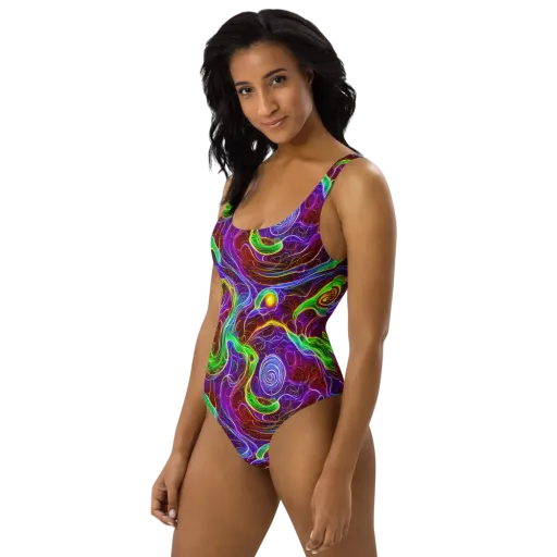 Purple Paradox on a One-Piece Swimsuit