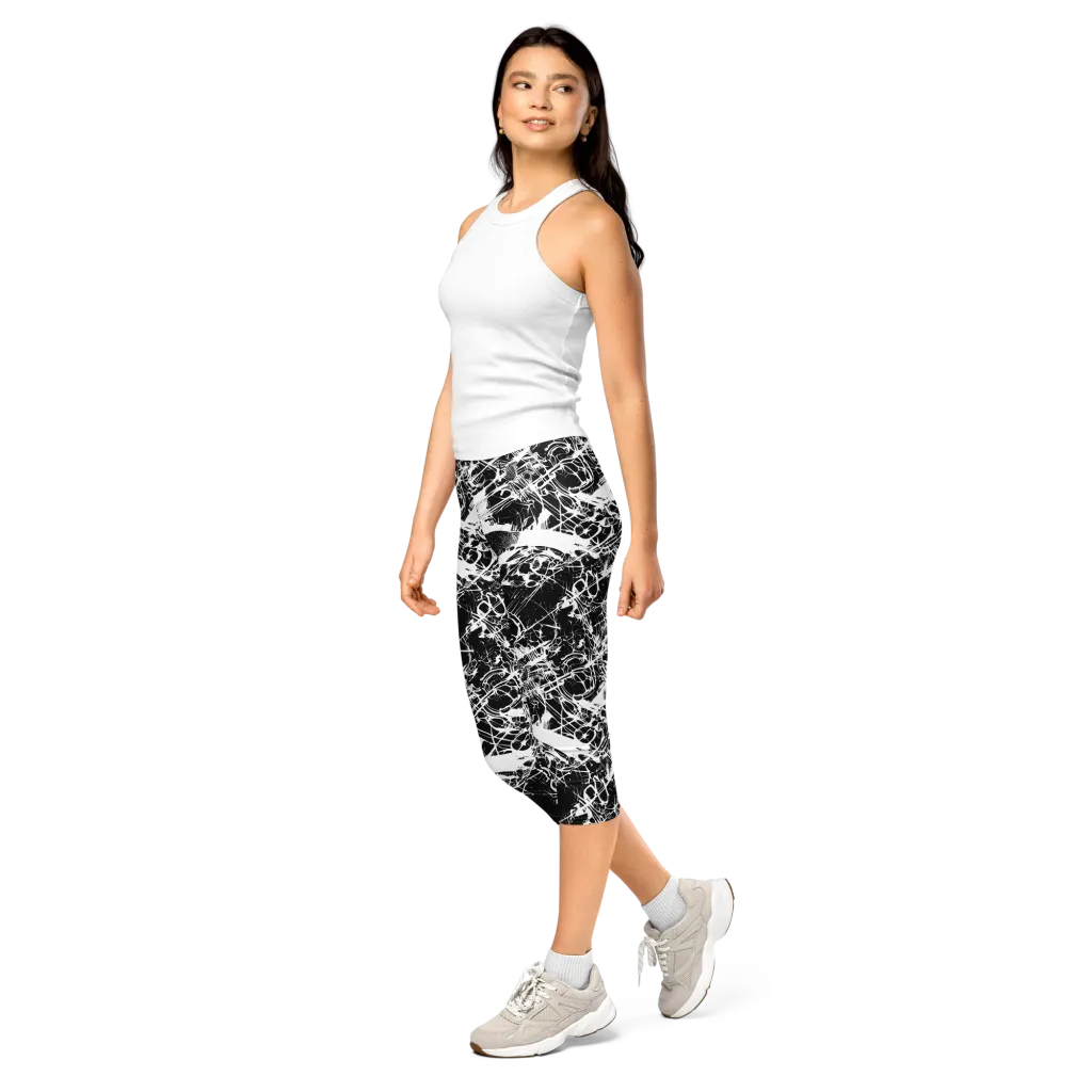 Obsidian Sketch on Capri Leggings — Left Front