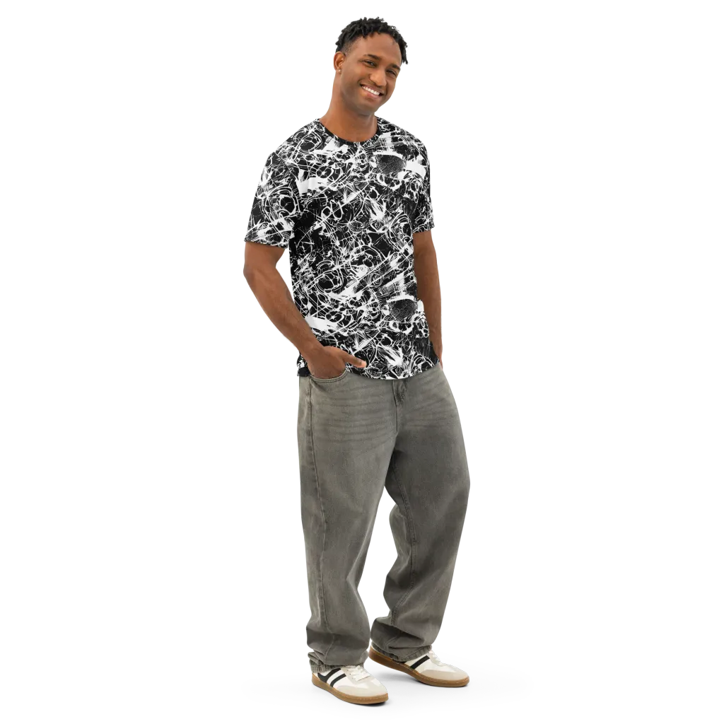 Obsidian Sketch on Men's Cotton Crew Neck T-Shirt — Right Front