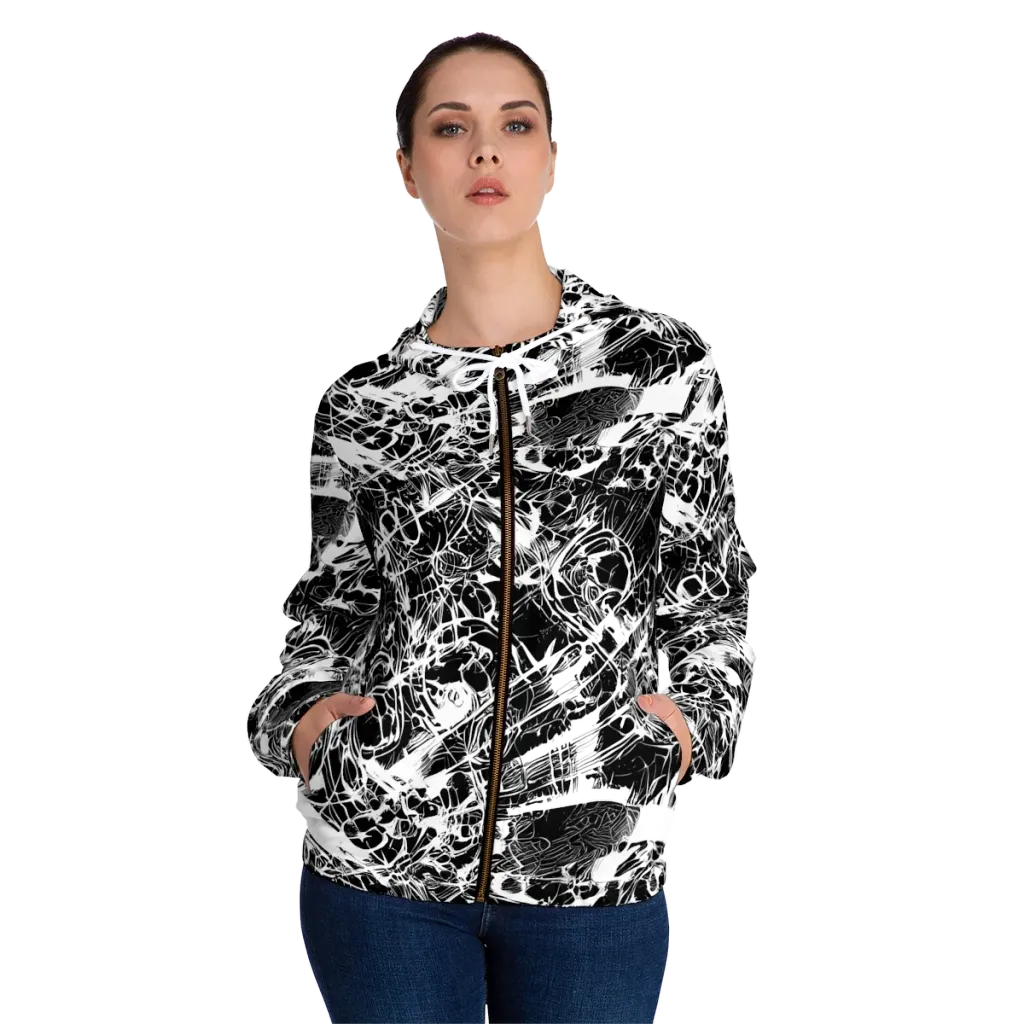 Obsidian Sketch on Women's Full-Zip Hoodie — Front On Person