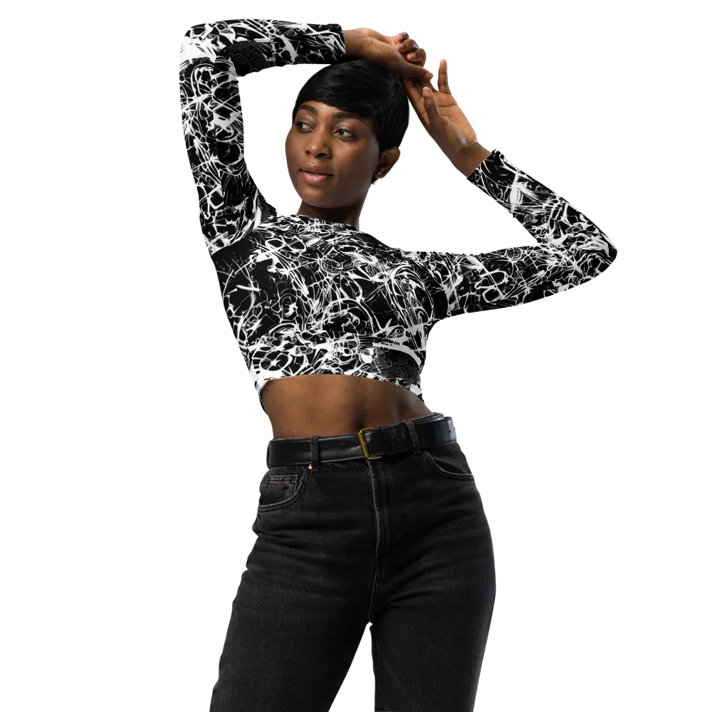 Obsidian Sketch on Long Sleeve Crop Top — Front