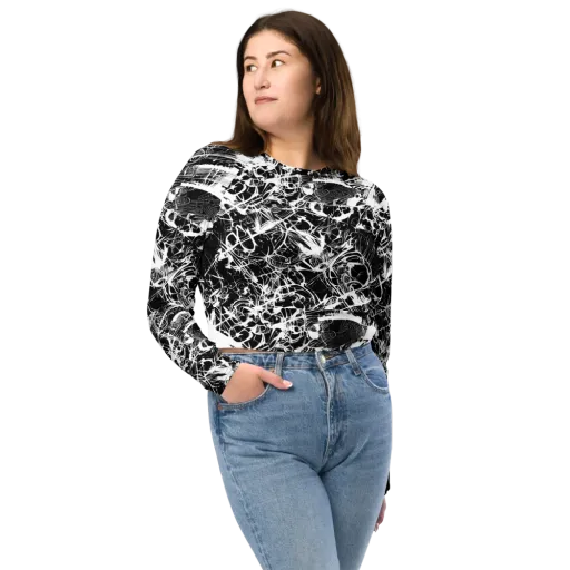 Obsidian Sketch on a Long Sleeve Crop Top