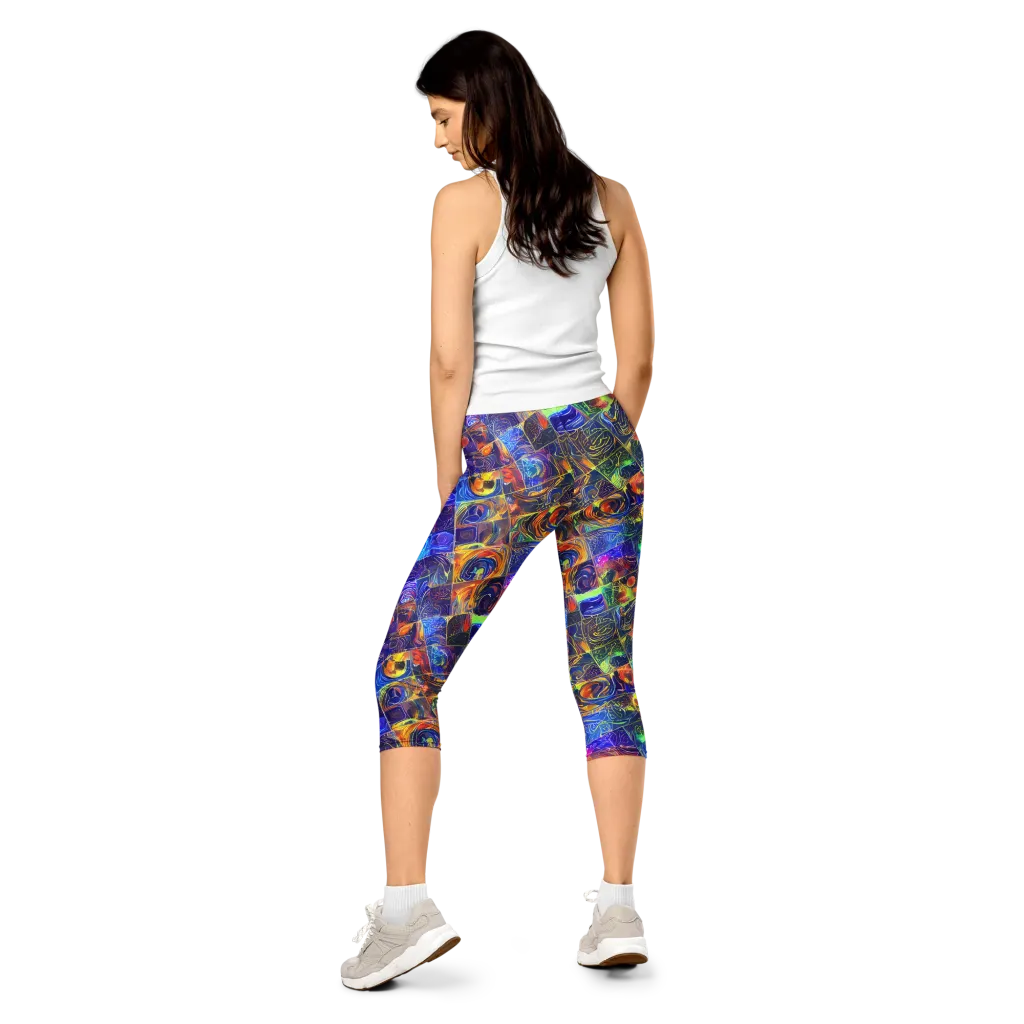 Vivid Vertigo on Capri Leggings — Back