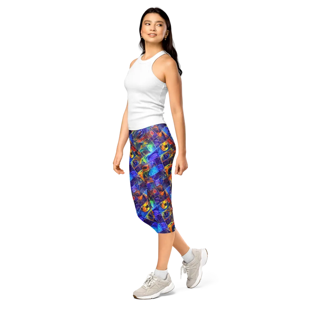 Vivid Vertigo on Capri Leggings — Left Front