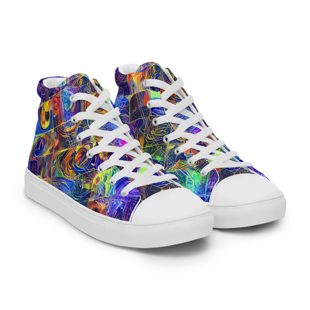 Vivid Vertigo on Men's High Top Canvas Shoes — Right Front