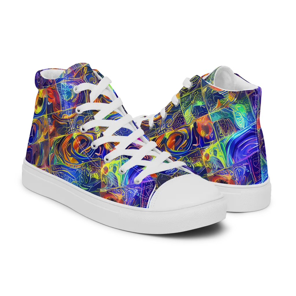 Vivid Vertigo on Men's High Top Canvas Shoes — Right