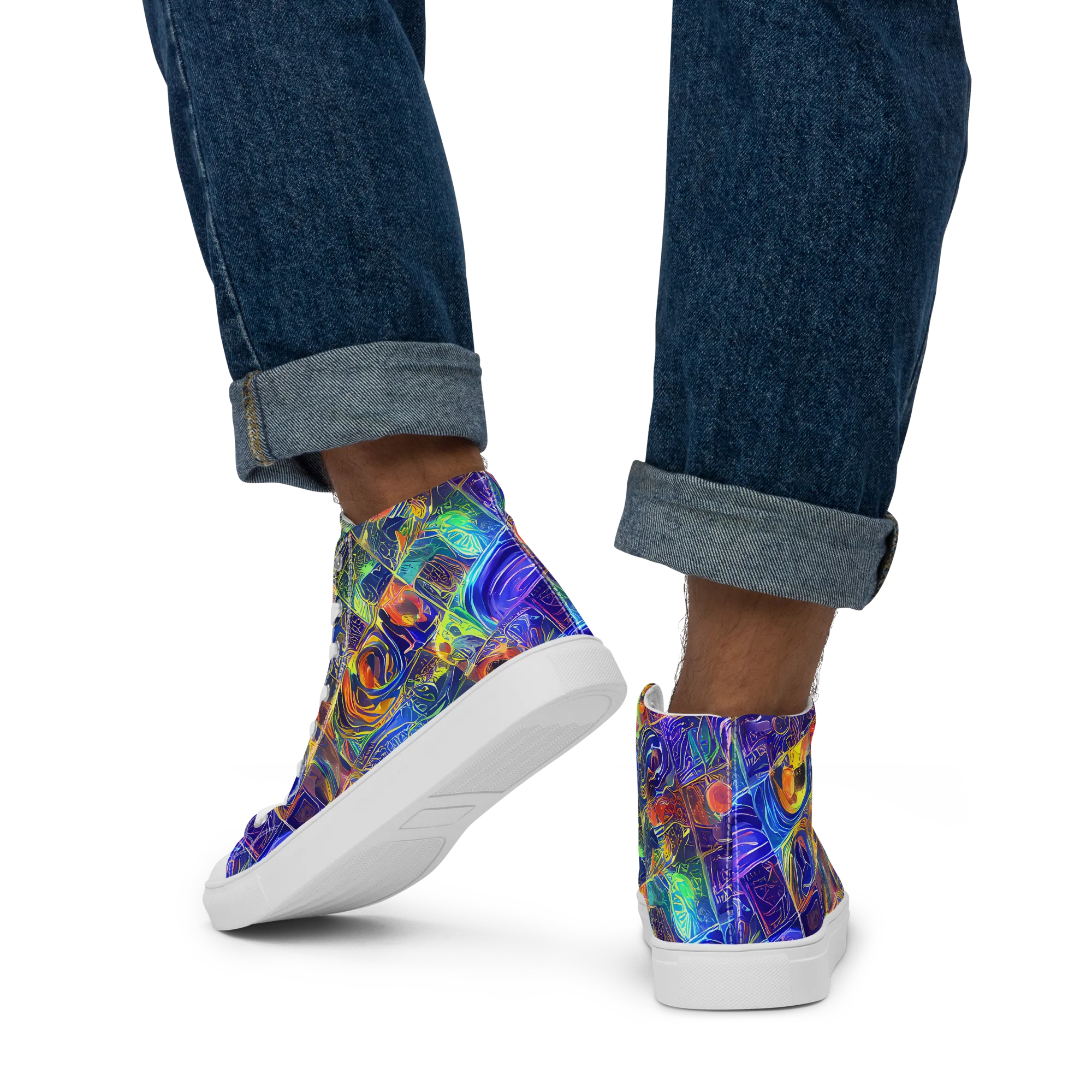 Vivid Vertigo on Men's High Top Canvas Shoes — Back