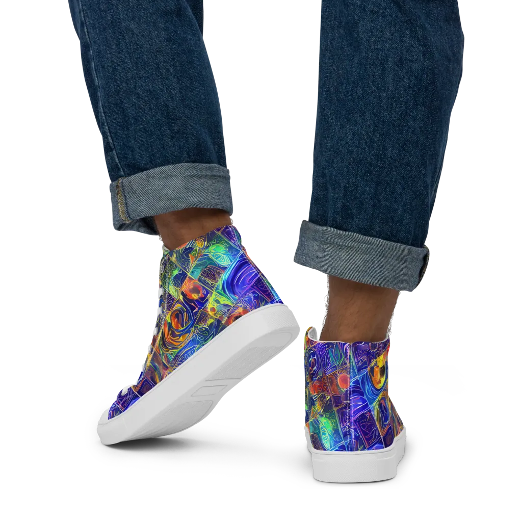 Vivid Vertigo on Men's High Top Canvas Shoes — Back