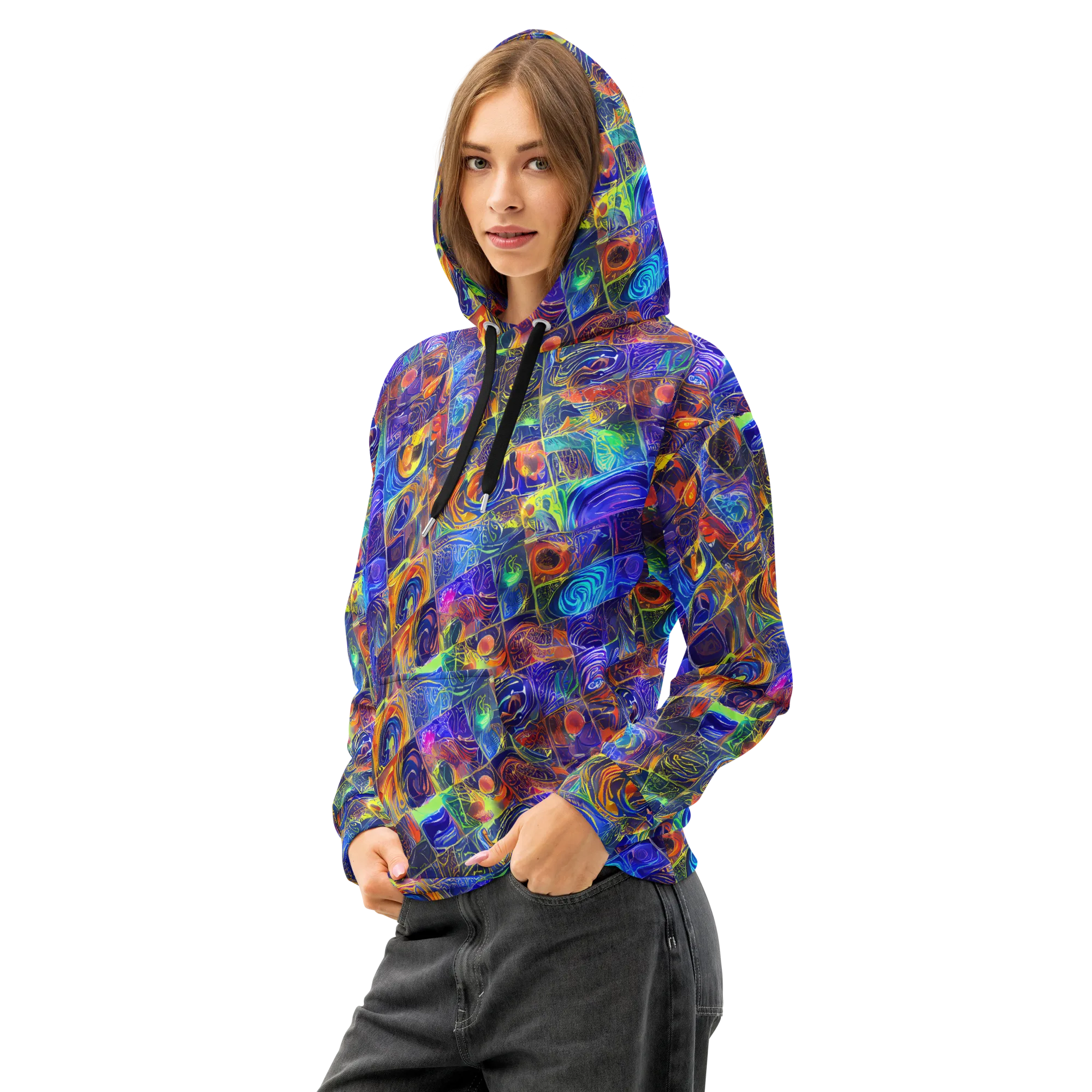 Vivid Vertigo on Cotton Hoodie — Left Front