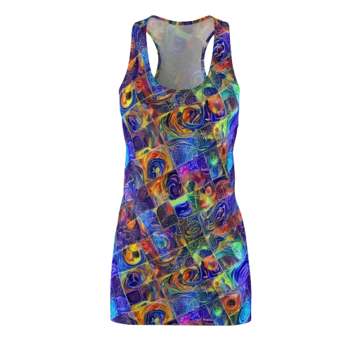 Vivid Vertigo on a Racerback Dress