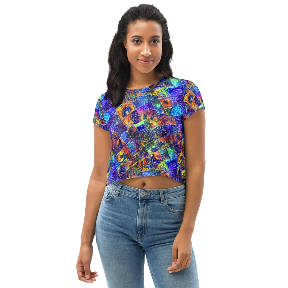 Vivid Vertigo on Crop Tee — Front