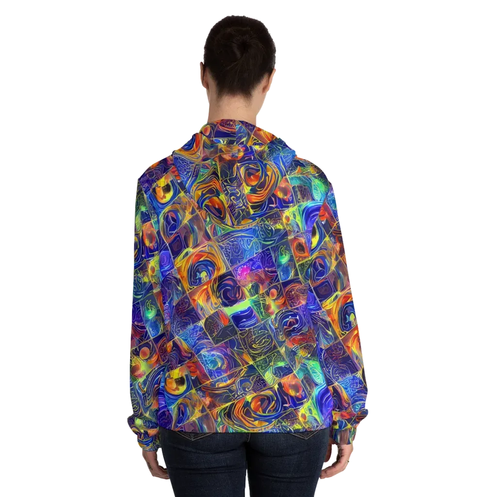 Vivid Vertigo on Women's Full-Zip Hoodie — Back On Person