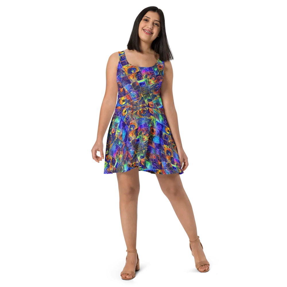 Vivid Vertigo on Skater Dress — Front