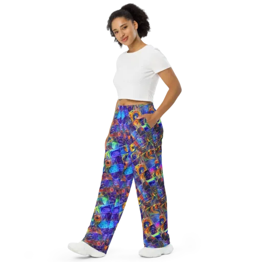 Vivid Vertigo on a Wide-Leg Pants