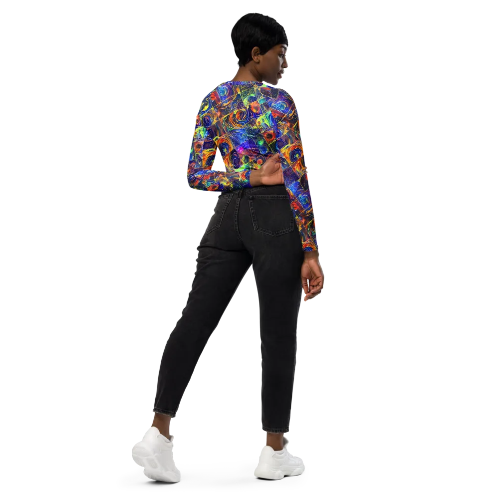 Vivid Vertigo on Long Sleeve Crop Top — Right Back