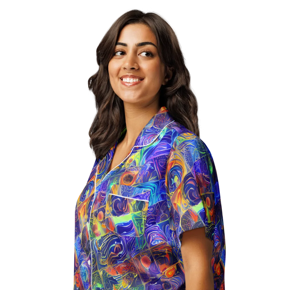 Vivid Vertigo on Women's Short Sleeve Pajama Top — Left Front