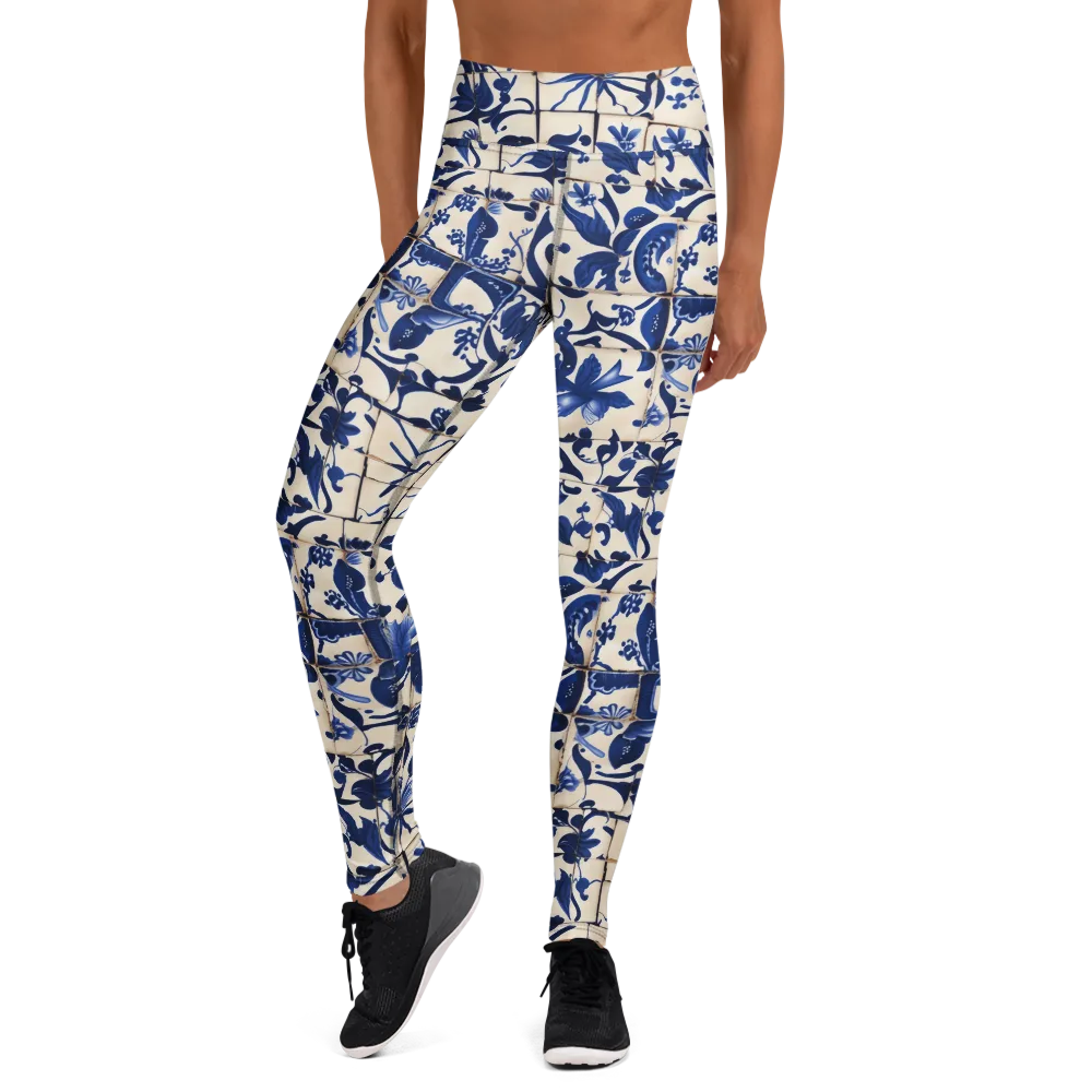 Cobalt Delft on Yoga Leggings — Front