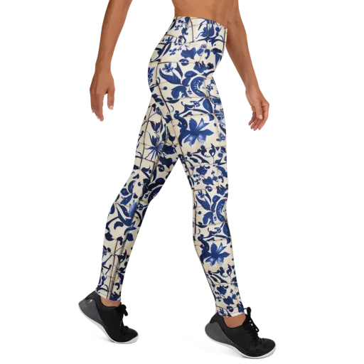 Cobalt Delft on a Yoga Leggings