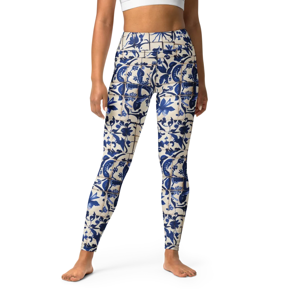 Cobalt Delft on Yoga Leggings — Front