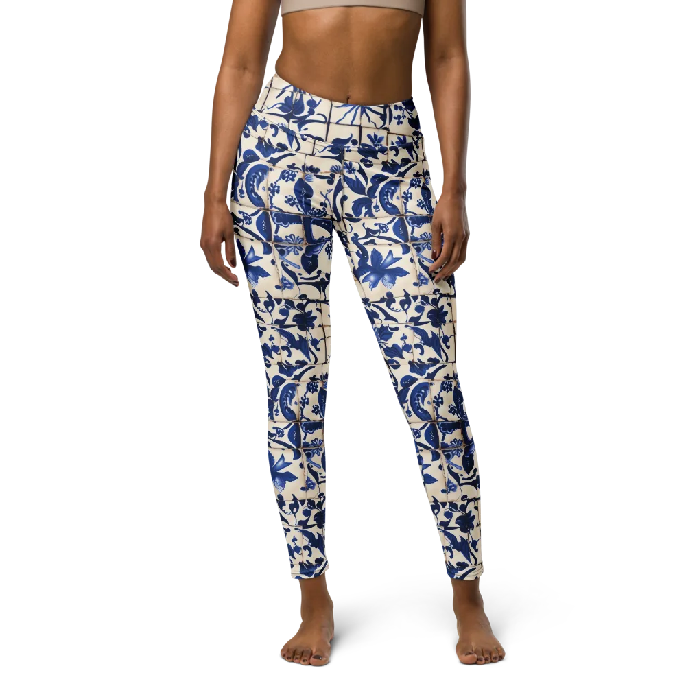 Cobalt Delft on Yoga Leggings — Front