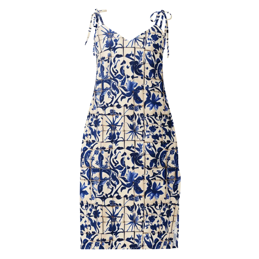 Cobalt Delft on Slip Dress — Front