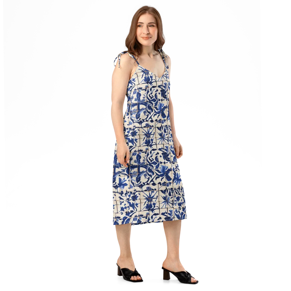 Cobalt Delft on Slip Dress — Right Front