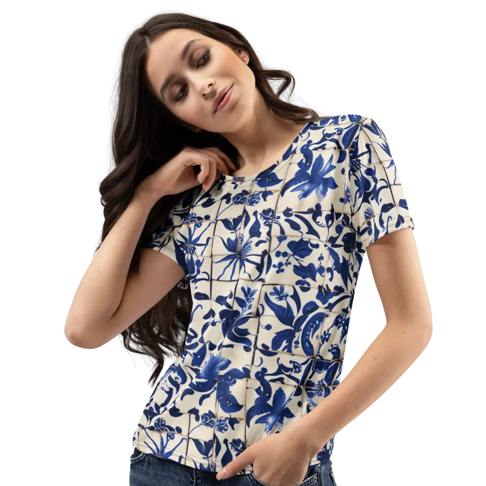 Cobalt Delft on Women's Crew Neck T-Shirt — Left Front