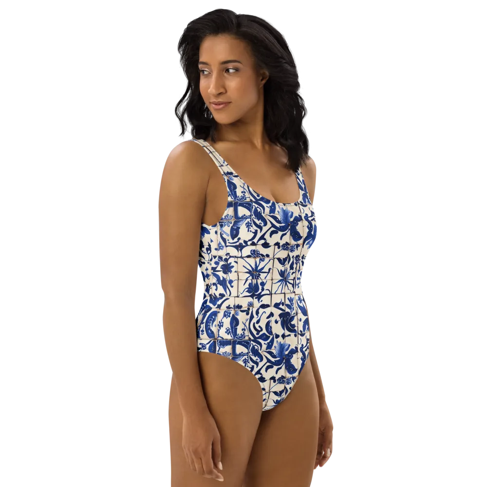 Cobalt Delft on One-Piece Swimsuit — Right