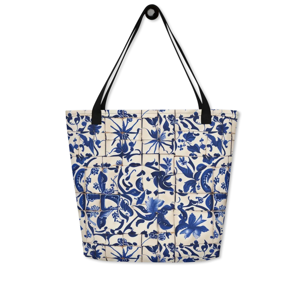 Cobalt Delft on Large Tote Bag W/ Pocket — Front