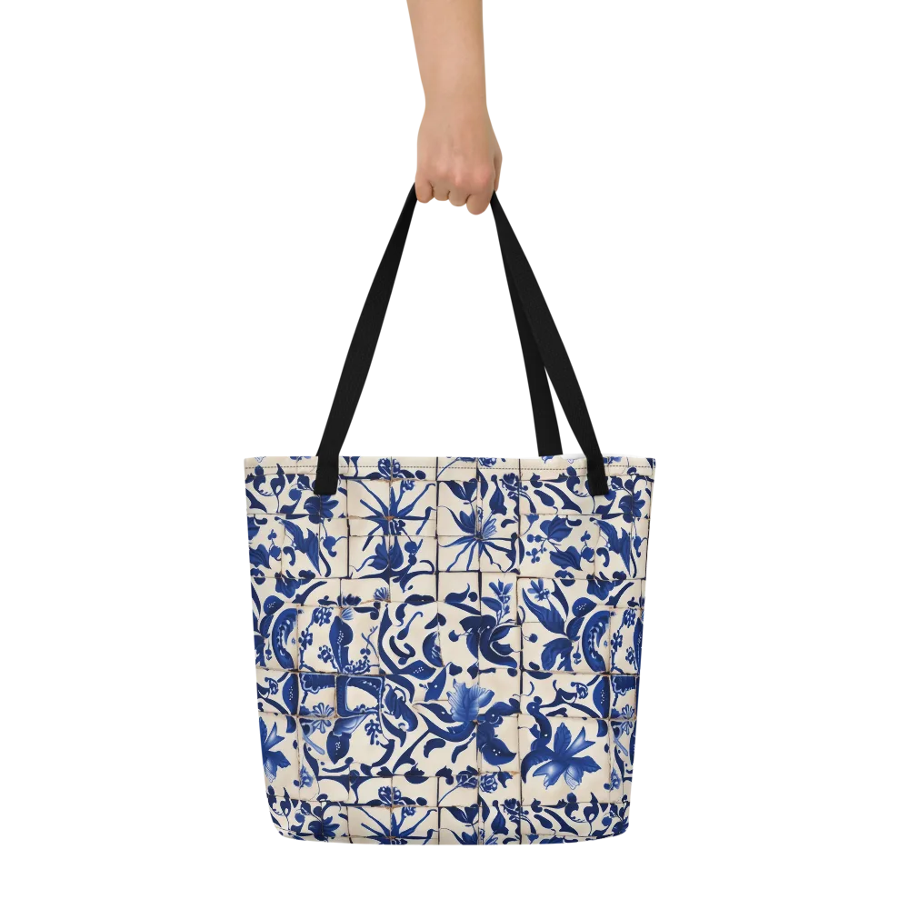 Cobalt Delft on Large Tote Bag W/ Pocket — Front
