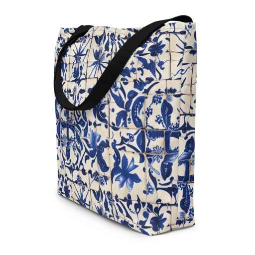 Cobalt Delft on a Large Tote Bag W/ Pocket