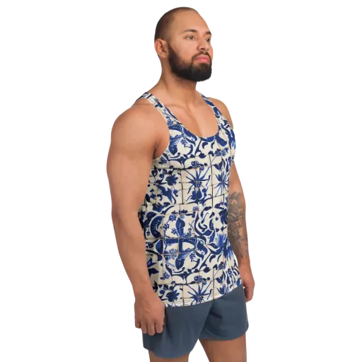 Cobalt Delft on a Men's Tank Top