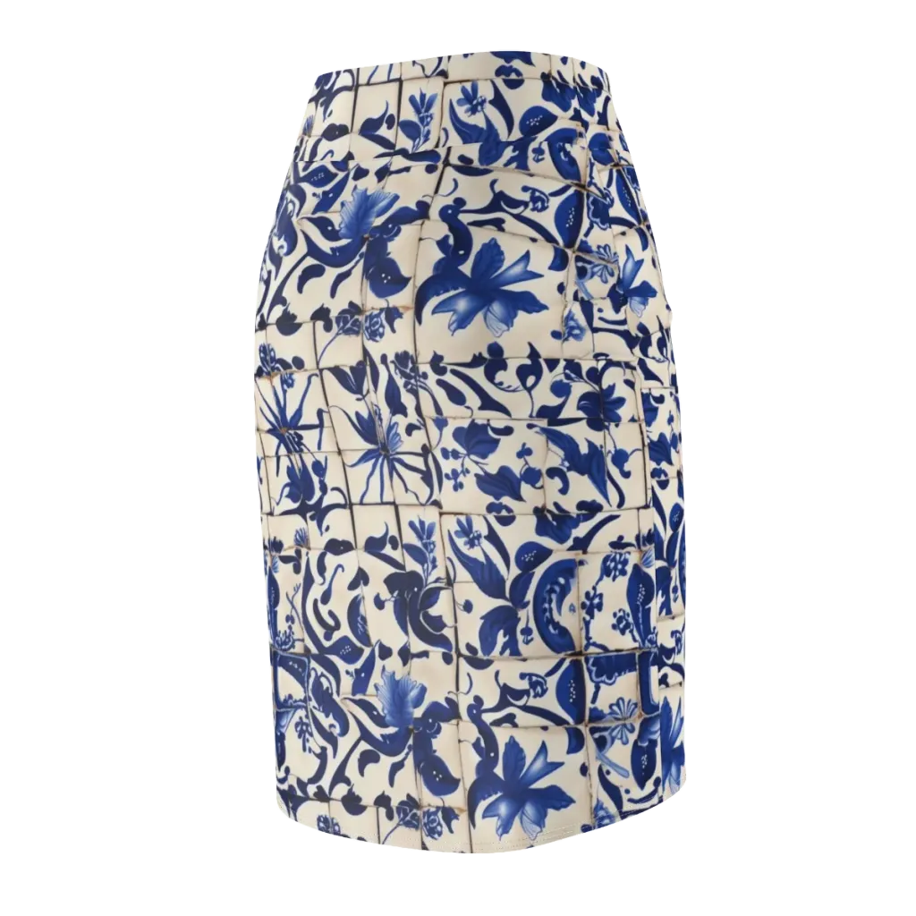 Cobalt Delft on Pencil Skirt — Back Side