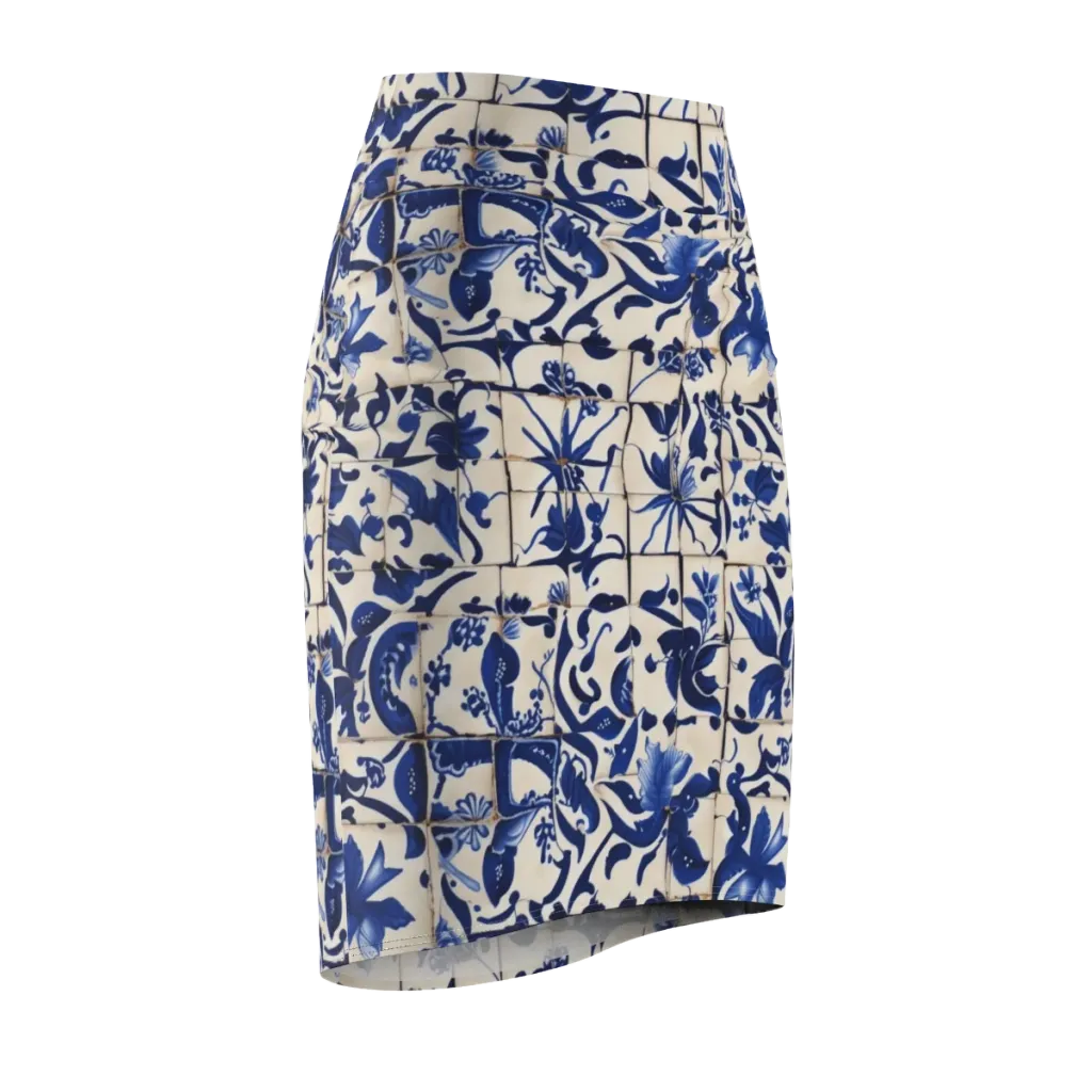 Cobalt Delft on Pencil Skirt — Front Side