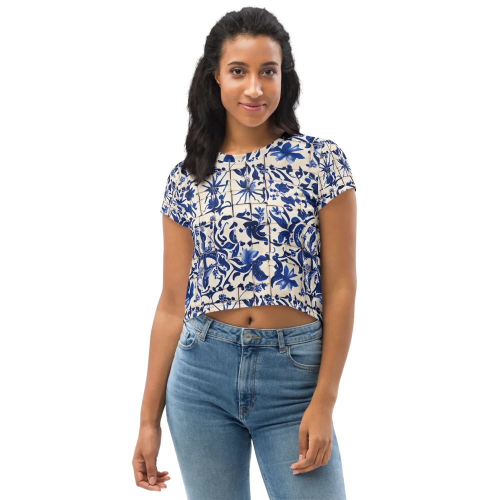 Cobalt Delft on Crop Tee — Front