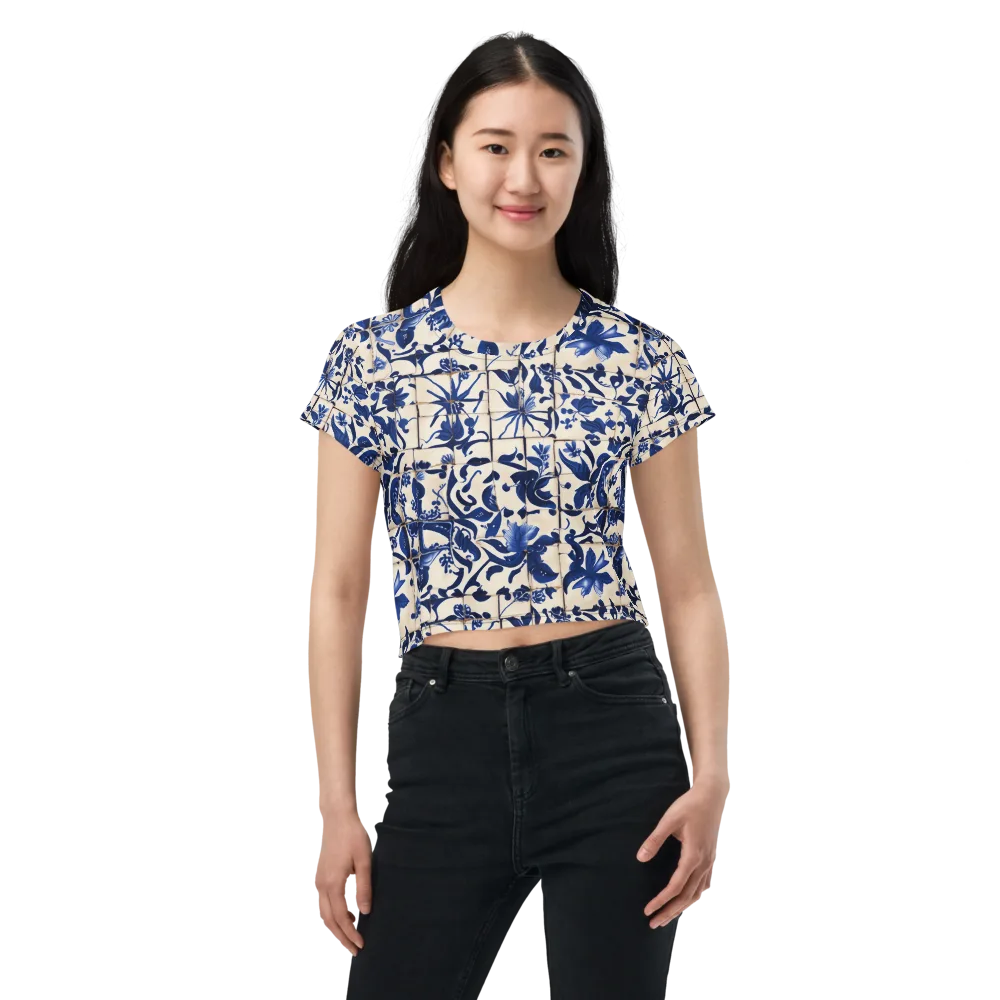 Cobalt Delft on Crop Tee — Front