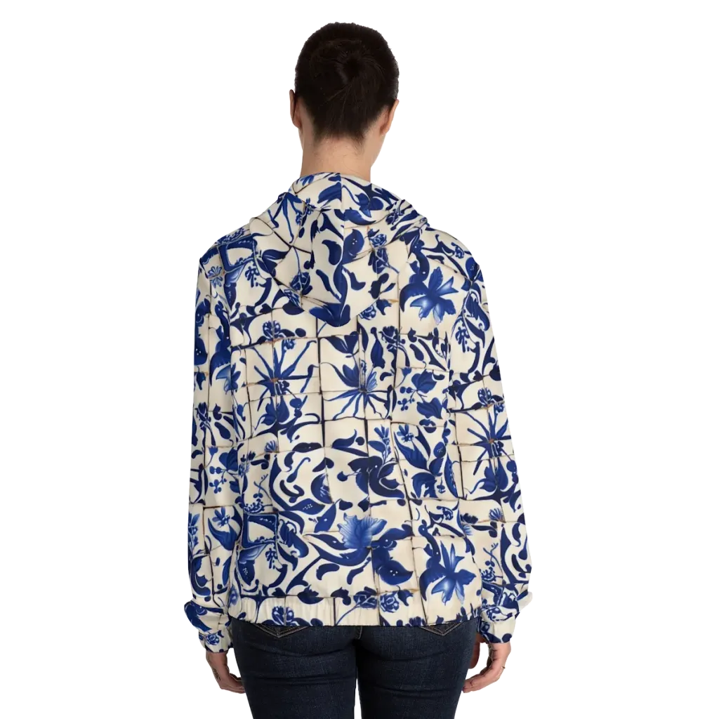 Cobalt Delft on Women's Full-Zip Hoodie — Back On Person