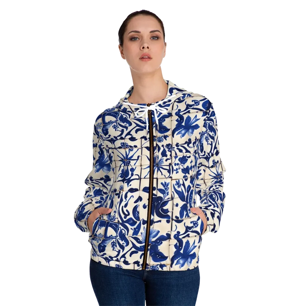 Cobalt Delft on Women's Full-Zip Hoodie — Front On Person