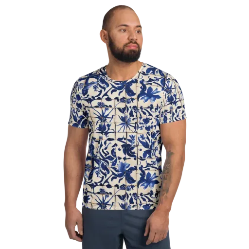Cobalt Delft on a Men's Athletic T-Shirt