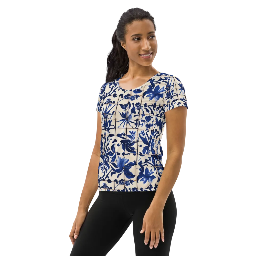 Cobalt Delft on Women's Athletic T-Shirt — Left